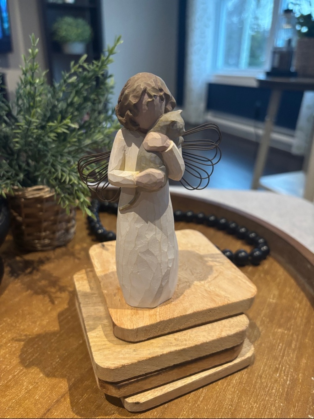 Handcrafted Cream Angel Figurine Home Art Sculpture